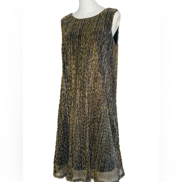 Leslie Fay Gold/Black/Silver Crepe Cocktail Dress Retail $98 Sz 10 - Picture 4 of 8